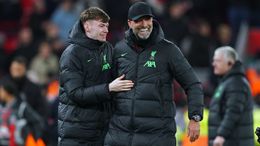 Conor Bradley and Jurgen Klopp celebrate Liverpool's win