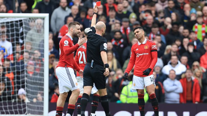 Casemiro has received two red cards for Manchester United this season