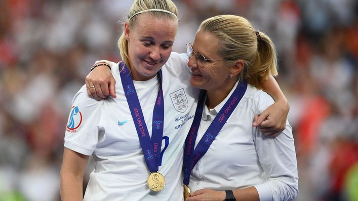 Beth Mead with Lionesses boss Sarina Wiegman