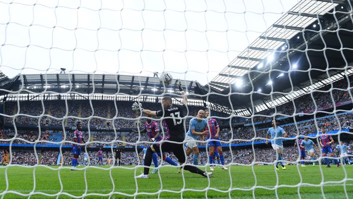 Erling Haaland scores from close-range during Manchester City's 4-2 win over Crystal Palace